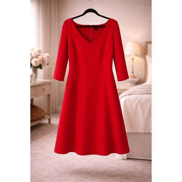 Ann Taylor Dresses & Skirts - Ann Taylor Red V Neck Dress Side Pockets Women’s 16T Preppy Professional